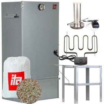 Set Afumătoare pentru carne din tablă zincată + Element de încălzire + Măsuță auxiliară + Generator de fum pentru afumare la rece + Rumeguș pentru afumare