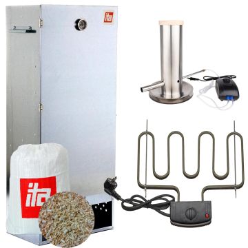 Afumătoare pentru carne XL din oțel inoxidabil + Rezistență electrică + Generator de fum pentru afumare la rece + Rumeguș pentru afumare
