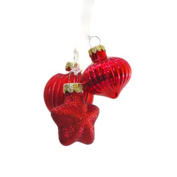 Set de 3 ornamente de Crаciun din sticlа pentru decorare, diferite modele, dimensiuni 3,5x4x11 cm
