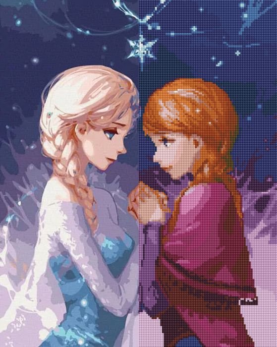 Set de broderie cu diamante - Elsa si Anna, 40x50cm