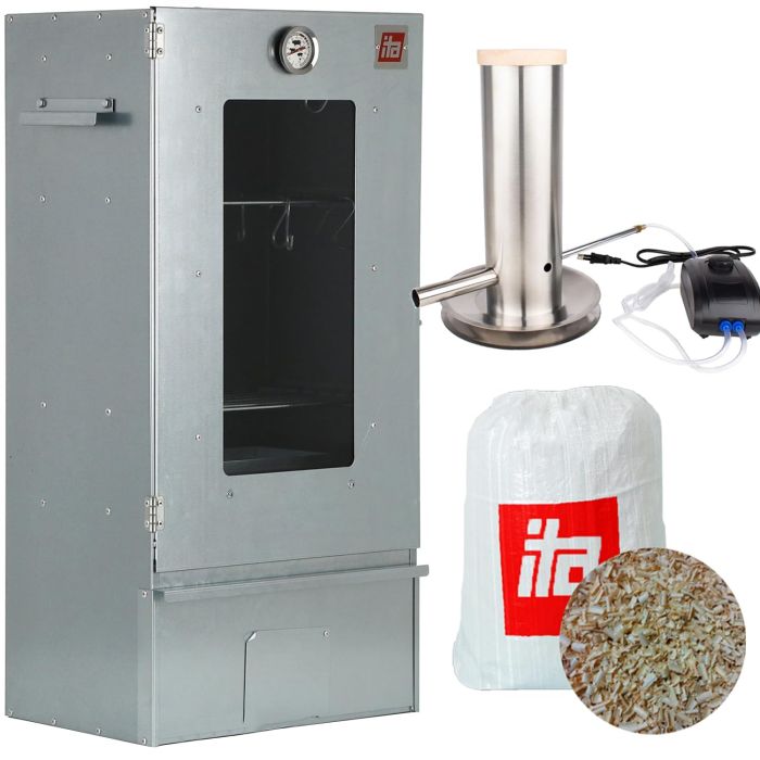 Set Afumătoare pentru carne din oțel inoxidabil cu geam + Generator de fum pentru afumare la rece + Rumeguș pentru afumare