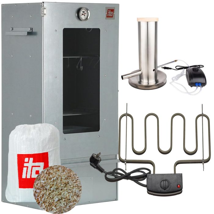 Set Afumătoare pentru carne din oțel inoxidabil cu geam + Element de încălzire + Generator de fum pentru afumare la rece + Rumeguș pentru afumare