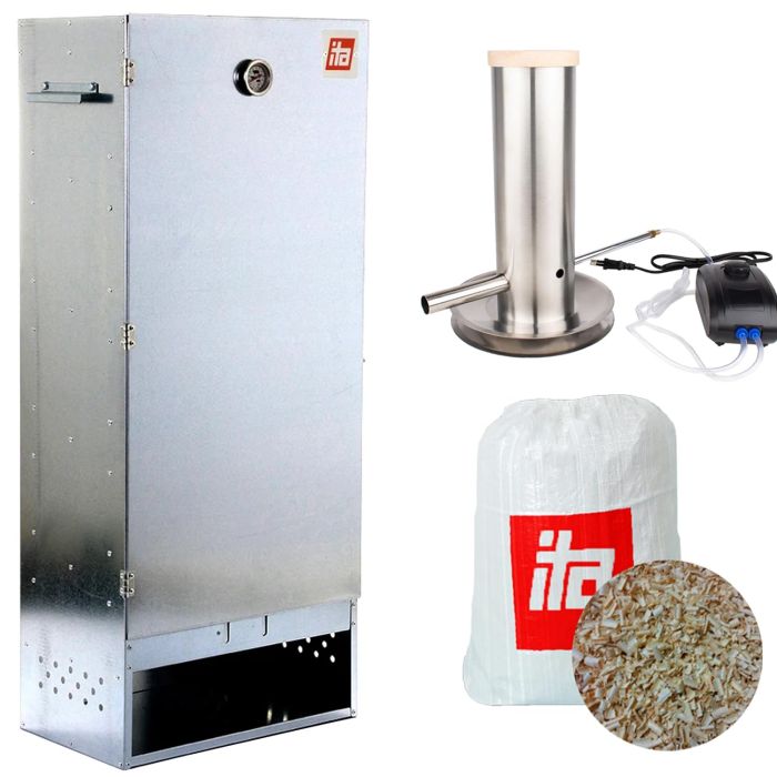 Afumătoare pentru carne XL galvanizată + Generator de fum pentru afumare la rece + Rumeguș pentru afumare