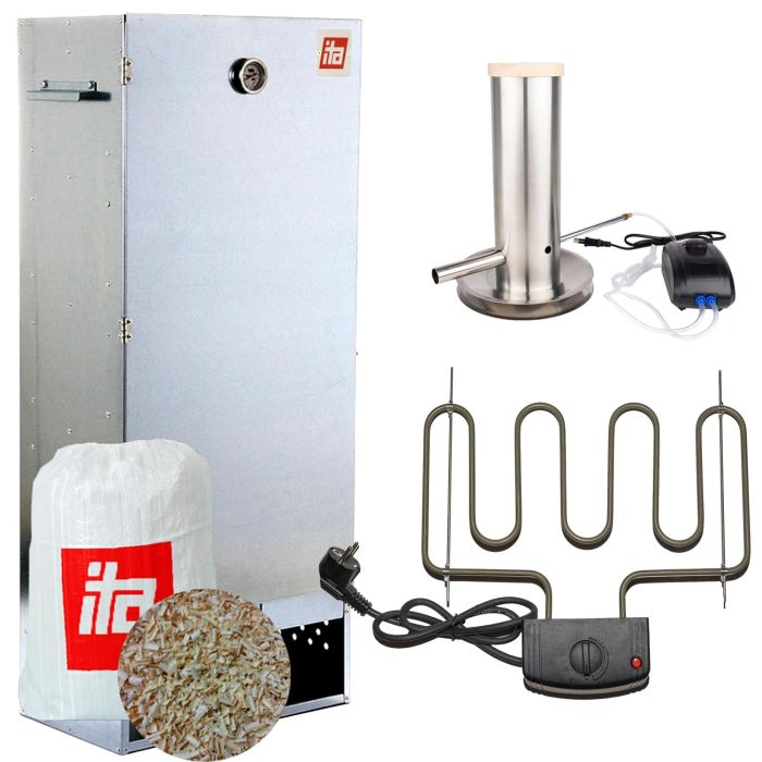 Afumătoare pentru carne XL galvanizată + Rezistență electrică + Generator de fum pentru afumare la rece + Rumeguș pentru afumare