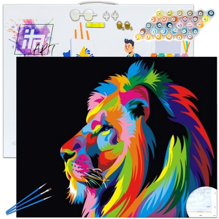 Pictura pe numere -  Arta pop profil de leu,40x50cm