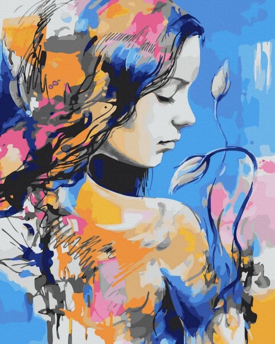 Pictura pe numere – Fata cu florile, 40x50cm